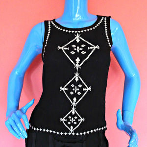 Forever 21 Black White iKat Embroidered Top Blouse